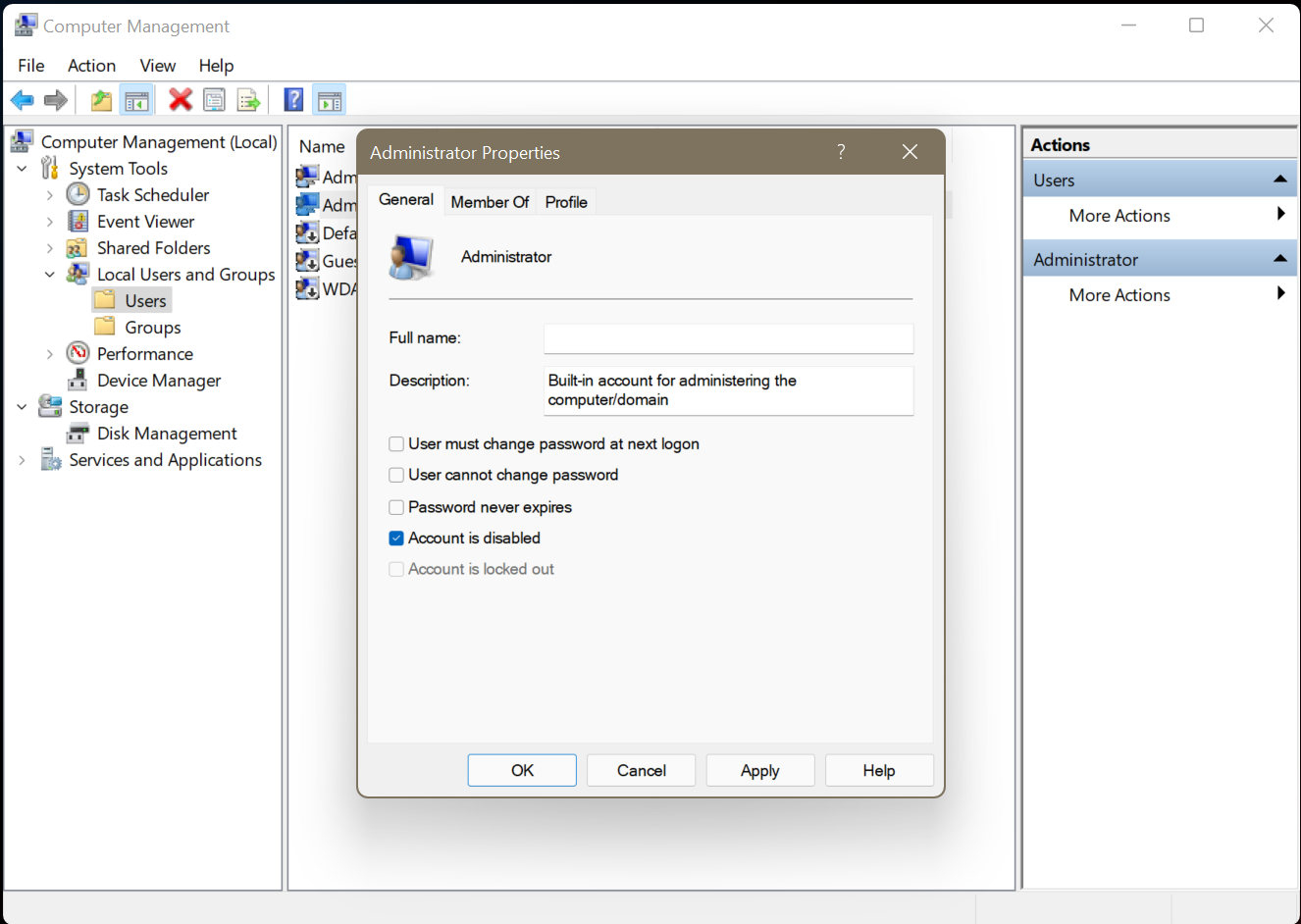 Enable the Administrator Account